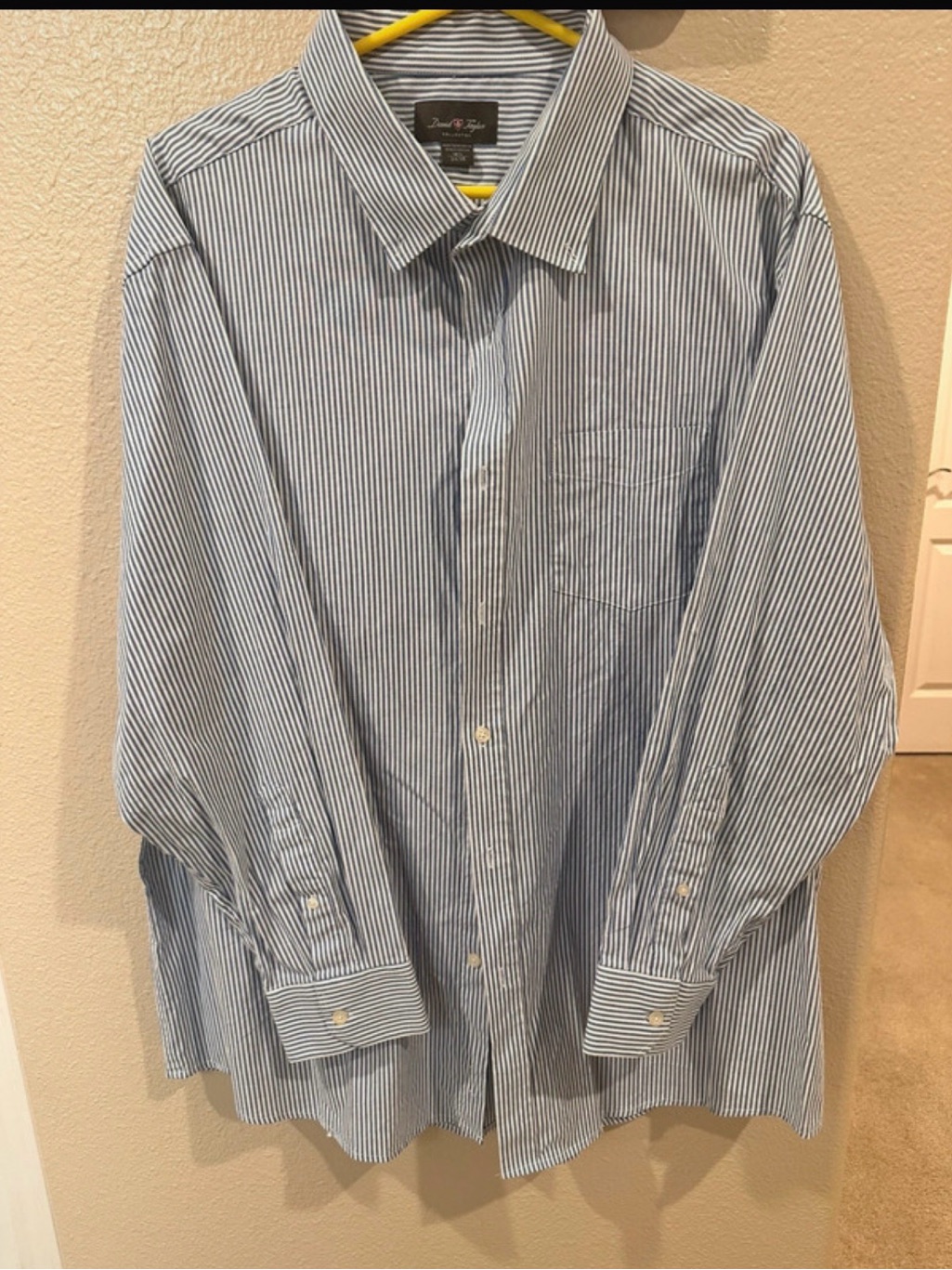 David Taylor Blue And White Pinstripe Dress Shirt